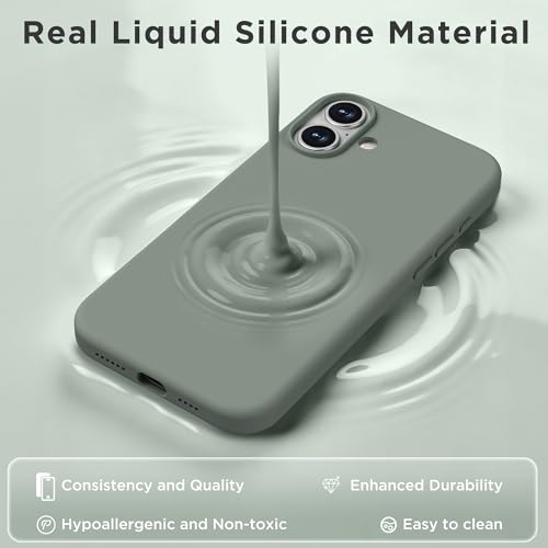 Image of Magnetic for iPhone 16 Case, Compatible with MagSafe, Liquid Silicone Phone Cover with Screen Protector & Camera Protector, Soft Anti-Scratch Microfiber Lining Inside 6.1 inch, Calke Green