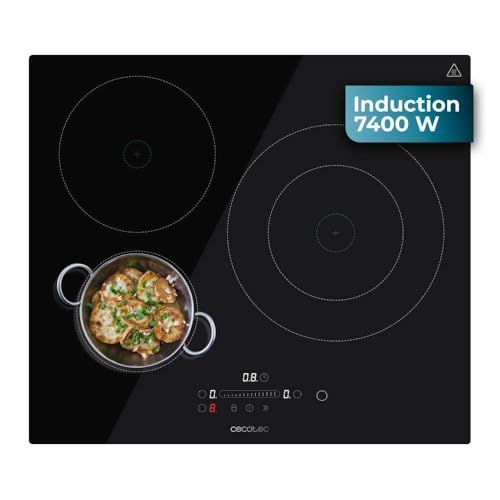 Cecotec Placa de Inducción de 3 Fuegos Placa Bolero Squad I 3001 Essential Potencia máxima 7400W, 9 Niveles de Potencia, Doble Anillo, Apagado Automático, Zona Booster