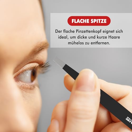 SK STAHLWAREN Pinzetten-Set 4-teilig – Professionelle Profi Präzisionspinzetten aus hochwertigem Edelstahl – Spitzpinzette für eingewachsene Haare, Barthaare, Wimpern & Augenbrauen – inkl. Etui