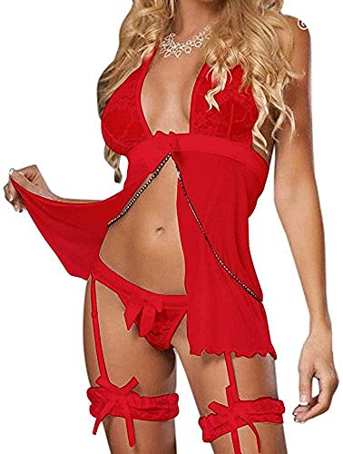 TBSCWYF Spitze Negligee V-Ausschnitt Babydoll Lingerie Öffnen Zurück...
