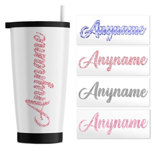 Custom Transparent Name Decals Sticker Personalized Rhinestone Glitter Name Stickers Cute Waterproof UV DTF Transfer Sticker for Laptop, Water Bottles, Phone, Kindle Decor Decal Gifts for Adults Kids