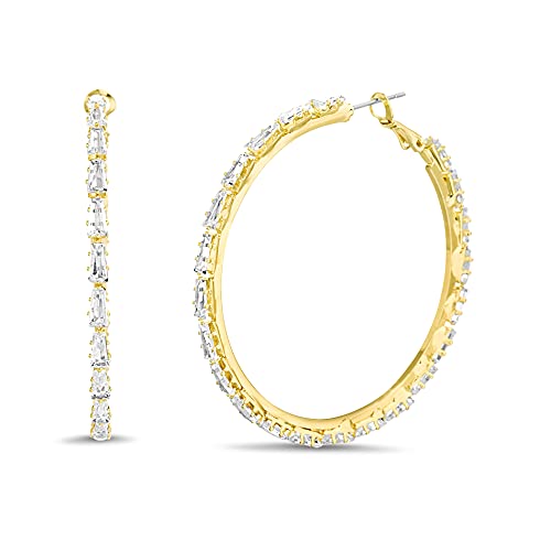 Badgley Mischka Baguette Rhinestone Yellow Hoop Earrings for Women