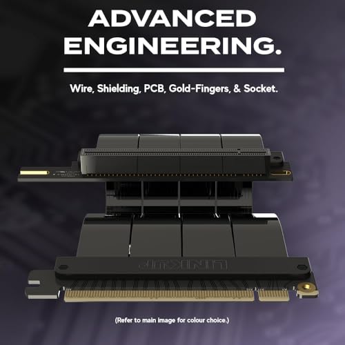 Image of LINKUP - AVA5 PCIE 5.0 Riser Cable (Open Box) | RTX5090 RX9070 GPU Ready | x16 128GB /s Speed | Compatible with PCIe 4.0 & WRX80 /WRX90E | Left Angle, Black 5cm (Total Length 9cm)