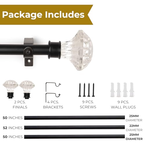Image of The Decor Mart 52 inch to 144 inch Extendable Curtain Rod |1 inch Curtain Rods for Door & Windows Adjustable Iron Telescopic Drapery Bar with White Bloom Finials | Black