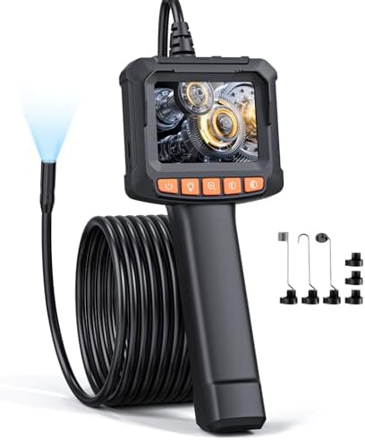 Endoskopkamera mit Licht, QIMIC Endoskop 1080P HD Rohrkamera Kanalkamera mit 8 LEDs, 2.4" IPS IP67 Bildschirm Inspektionskamera Livebild mit 2X Zoom Halbstarres Kabel 16.4FT, 2000mAh Akku