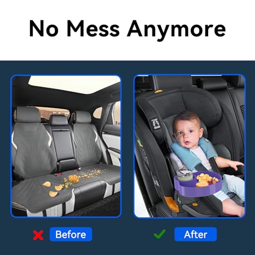 Image of [2 Packs] Kids Car Seat Tray, Travel Tray with Cup Holder for Toddler Baby, Kids Car Seat Food Snack Organizer for Road Trip, Stroller snack Organizer Travel Must Haves (Purple, 2 PCS)