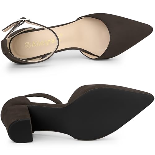 Allegra K Allegra K Women's Ankle Strap Pointed Toe Block Heels Coffee Pumps 7 M US