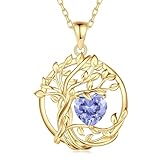 FANCIME Lebensbaum Tansanit Kette für Damen Gelbgold Vergoldet Baum des Lebens Tansanit Anhänger Halskette Schmuck Geschenke für Damen Frauen Mädchen, Kettenlänge: 40+5 cm