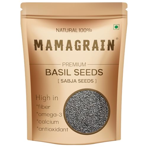 Image of MAMAGRAIN Premium Basil Seeds 200gm - Sabja Seeds | Tulsi Seeds | High in Fiber, Omega-3 | Ideal for Drinks, Falooda, Smoothies & Desserts | Hygienically Packed | Natural & Edible Basil Seed (200g)