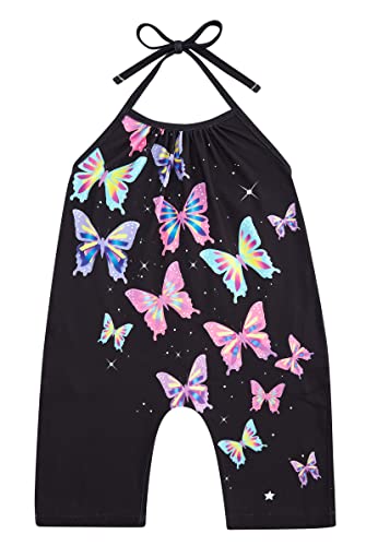 Lindanina Toddler Girl Rompers Backless Slouch Jumpsuit 12-24 Months Infant Cute Butterfly Sleeveless One Piece Clothes Summer Overalls Birthday Outfit With Pockets #TOP4