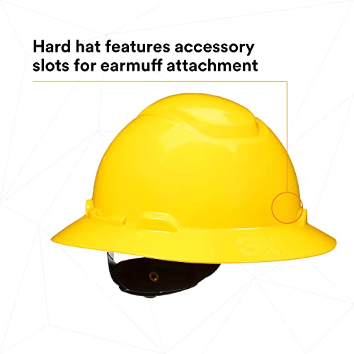 3M Full Brim Hard Hat H-802R, Yellow 4-Point Ratchet Suspension #TOP6