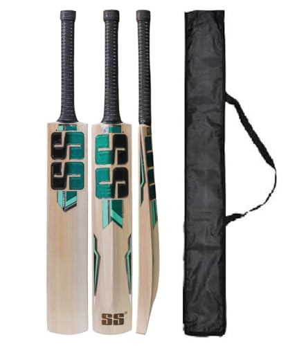 Image of Super Strock Kashmiri Popular Willow Cricket Bat Full Size (S.S Green) Cricket Bat For Tennis Balll, Plastic Ball, Lather Ball, Rubber Bal With Black Cover