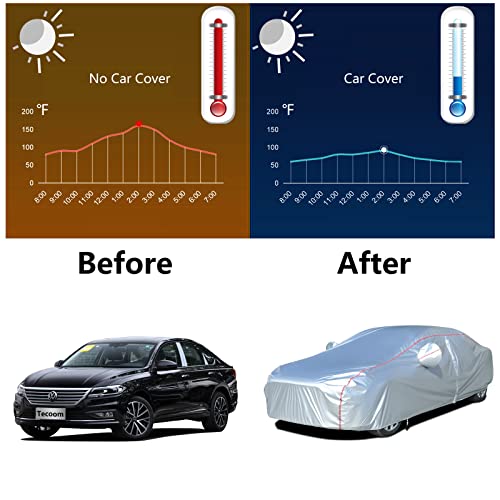 Tecoom Hard Shell Oxford Material Door Shape Zipper Design Waterproof Uv-Proof Windproof Car Cover For All Weather Indoor Outdoor Fit Sedan 170-190 Inches Length #TOP5