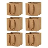 IDEANATEGRATE 6 Stück Quadratische Braune Kraftpapiertüten aus Dickem Kraftpapier Sichere Geschenktüten für Kuchen und Blumen für Dekoration und Kuchenladen