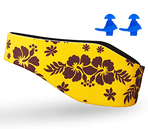 Swimming Headband for Babies, Toddlers, Kids, Adults - Designed to Help Prevent swimmer's Ears - Elastic Swim Hair Guard & Ear Guard - Keep Water Out, Hold Earplugs In Waterproof Band (Yellow, M)