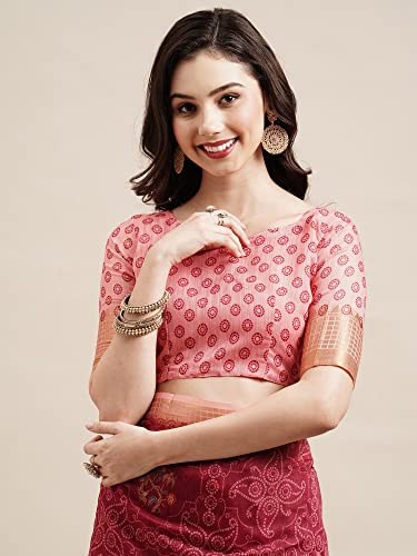 Image of AKHILAM Women's Linen Floral Printed Saree with Unstitched Blouse Piece (SONPR2 Parent)