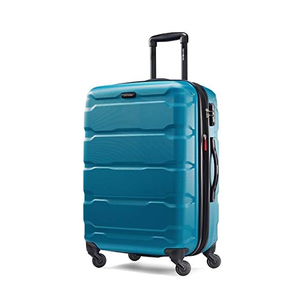 Samsonite Omni PC Hardside Expandable Luggage with Spinner Wheels, Caribbean Blue, Checked-Medium 24-Inch