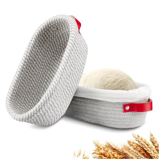 Dimpola Banneton Cesta de impermeabilização de pão – Cesta oval de algodão Banneton conjunto de 2 cestas de impermeabilização de massa fermentada, tigelas redondas para impermeabilização, cestas e