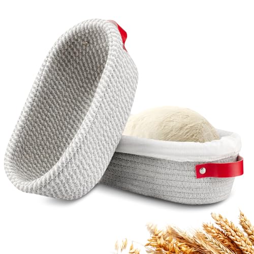 Image of Dimpola Banneton Bread Proofing Basket - Cotton Oval Banneton Basket Set of 2 Sourdough Proofing Baskets Round Proofing Bowls Handmade Rattan Baskets and Liners