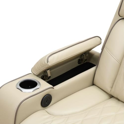 Sillón reclinable eléctrico amplio de cuero beige miniatura 4