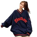 [MaadeaNoeTe] トレーナー レディース トップス Vネック パーカー 長袖 スウェット ゆったり シンプル おしゃれ 柔らかい 刺繍文字 英字 着瘦せ フリーサイズ オフィス 通勤 普段着 春 夏 秋