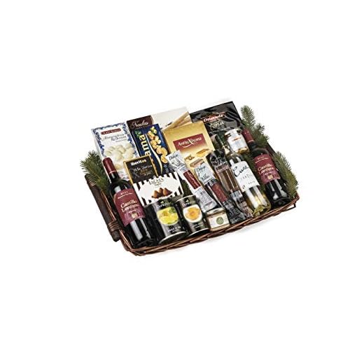 Sadival Cesta Gourmet de Navidad con 2 Botellas Vino Tinto D.O. Rioja, ibéricos de bellota y ricos dulces navideños