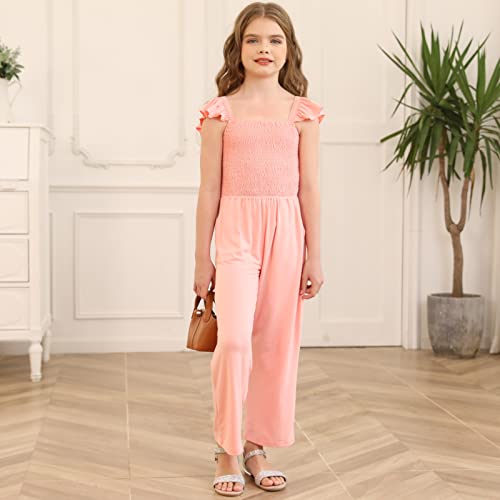 Blibean Girl Summer Romper Tween Kid Short Sleeve Jumpsuit Sleeveless Outfit Solid Overalls Jumpers Straps Clothes Size 8-9 Years Large Pink #TOP1