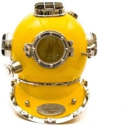 Generic Us Navy Mark V Diving Helmet Nautical Divers Yellow Chrome Finish Helmet, As Shown in image