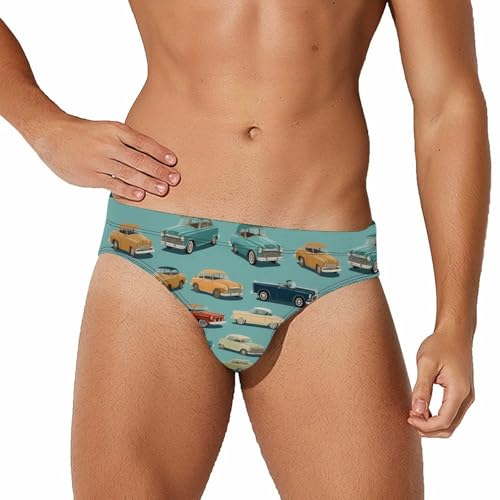 Vintage Car Men's Swim Briefs Sexy Bikini Swimsuit Beach Shorts Underwear Low Waist