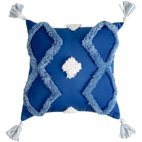 Housse de coussin bleu tufté géométrique 45x45 cm en coton pour canapé - 2