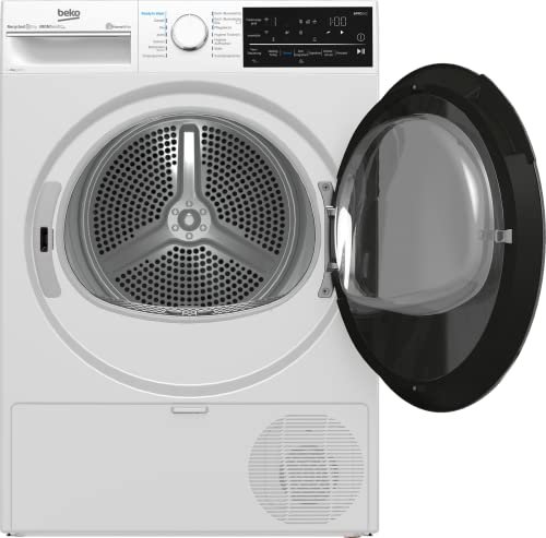 Beko B5T62243W Wäschetrockner 8 kg, Frontlader Wärmepumpentrockner, Allergikergeeignet, 14 Programme, IronFinish, Digitales Display, Bluetooth & WiFi, Weiß