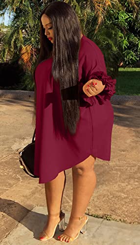 Image of Ekaliy Women's Casual Vintage Ruffle Sleeve Loose Party Midi Plus Size Dress Casual Summer
