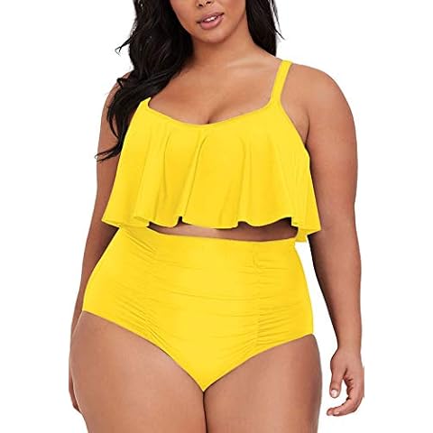 Sovoyontee Women's 2 Piece Plus Size High Waisted Swimsuit Bathing Suit Bright Yellow 4XL Cover