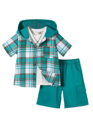 Image of Boys 2 Pieces Clothing Shorts Set Short Sleeve Plaid Button Down Shirt and Cargo Shorts Set 4-12Y