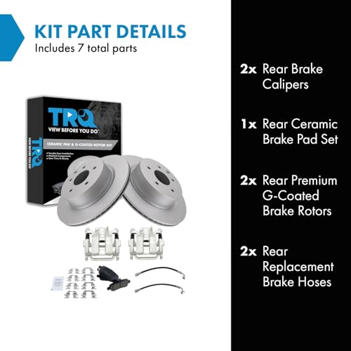 Image of TRQ Rear Brake Pad and Rotor Set Ceramic Coated Rotors Calipers Compatible with 2005-2007 Infiniti G35 2006-2008 Nissan 350Z