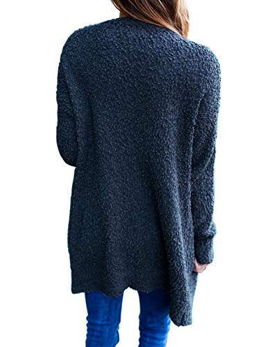 MEROKEETY Women's Long Sleeve Soft Chunky Knit Sweater Open Front Cardigan Outwear Coat A-Navy - Image 4