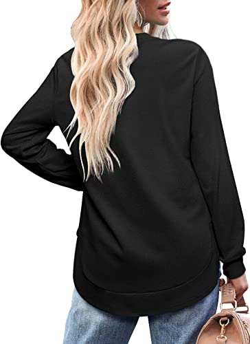 OFEEFAN Womens Sweatshirt Crewneck Long Sleeve Shirts High Low Tops Curved Hem - Image 5