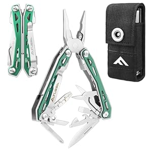 FLISSA Multi Tool Pliers, Green 16 in 1 Stainless Steel Multipurpose tool with Tactical Multitool Knife, Screwdrivers, Saw, Bottle Opener and Durable Sheath, Essential Gear for Outdoor Adventures