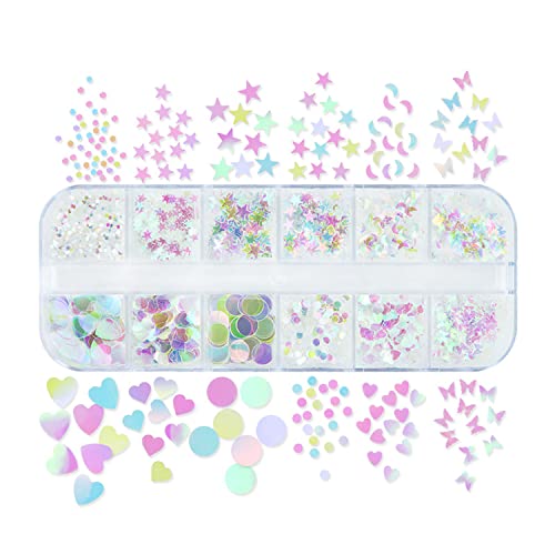 Nail Art Glitter Sequins, 3D Clear Iridescent Ultra-Thin Nail Art Glitter Flakes Designs, Mermaid Love Heart Butterfly Star Moon Round Shapes Nail Glitter Slices For Women Manicure Charms Decorations #TOP5