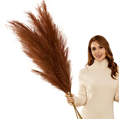 Yxzzwl 6 Pcs Faux Pampas Grass Large 45"/115Cm Tall Big Artificial Pompous Grass Fake Pompass Branches Plants Fluffy Flower Floor Vase Filler For Home Boho Decor (Brown) #TOP7