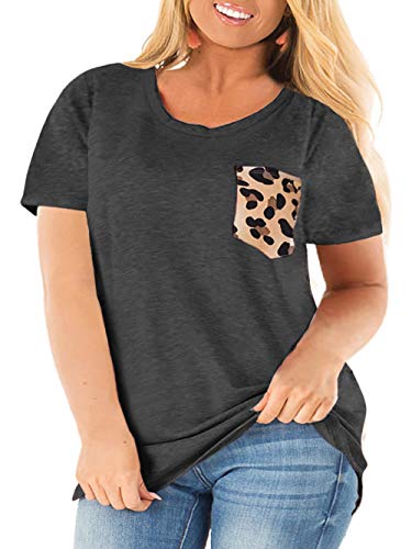Plus Size Tops for Women Short Sleeve T-Shirts Loose Casual Tunics Dark Grey-22W