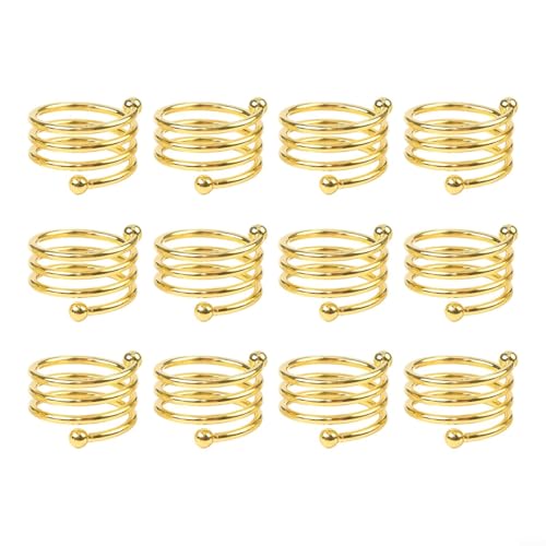 Metal Spiral Napkin Rings Set of 12, Elegant Alloy Table Decor Accessories for Weddings, Holiday Parties, Gatherings, Business Dinners and Special Events, Smooth Finish(Gold)