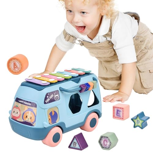 Bus Musical Learning Bus, Baby Toy Bus - Juguete de piano interactivo con música/luz | Máquina de cuentos de rompecabezas de educación temprana para 1-3 edad preescolar que contaba el vehículo para ni