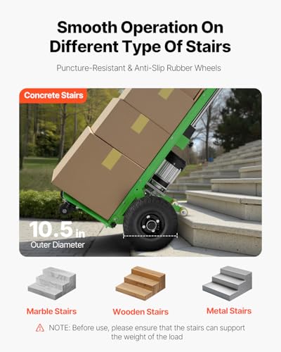 Image of VEVOR Electric Stair Climbing Dolly, 880lbs Electric Stair Climbing Hand Trucks with 157.5in Rope & Extendable Handle, Heavy Duty Stair Climber for Warehouse Logistics, Moving Furniture(Green)