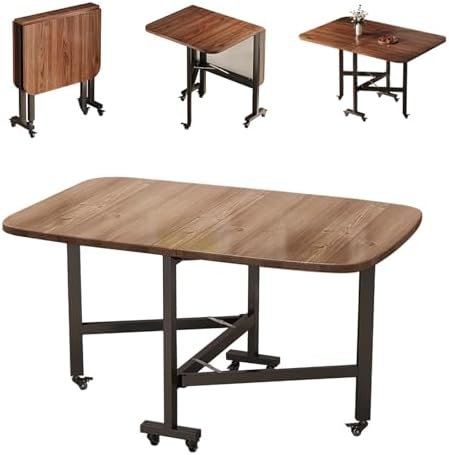 Extendable Folding Dining Table Set for 4-6, Space-Saving Drop Leaf Table with 6 Wheels, Multifunctional Kitchen Table for Small Spaces (Black, 120x70x75cm)