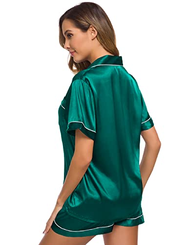 Image of SWOMOG Womens Silk Satin Pajamas Set Short Sleeve Sleepwear Button Down Top and Shorts Loungewear 2 Piece Pjs Set XS-3XL