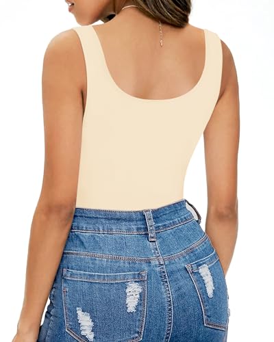 Image of MANGOPOP Women's Tank Top Bodysuit Scoop Neck Sleeveless Body Suits Sexy U-Back Backless Going Out Tops
