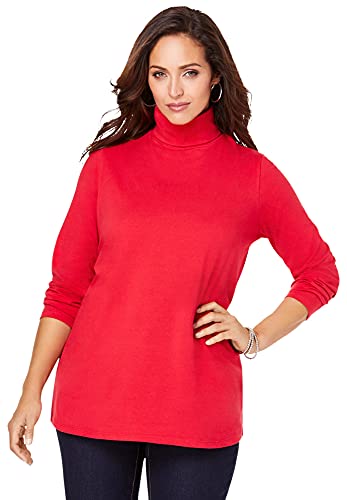 Jessica London Women's Plus Size Turtleneck Tee Mock Turtleneck T-Shirt - 22/24, Classic Red #TOP12