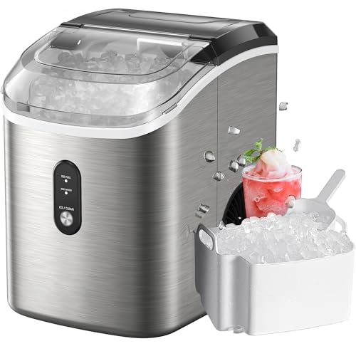 Nugget Ice Makers Countertop, Pellet Ice Machine with Self-Cleaning Function, Nugget Ice Machine Produces 33 lbs of Chewable Ice in 24 Hours, Sonic Ice Maker Perfect for Home Kitchens Party Camping