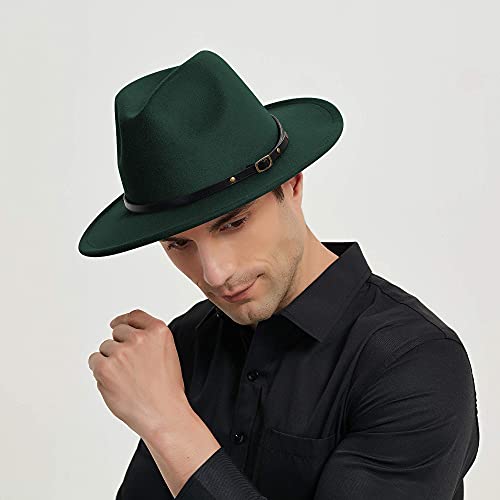 Image of Wide Brim Fedora Hats for Women Mens Felt Fedora Hats With Belt Buckle